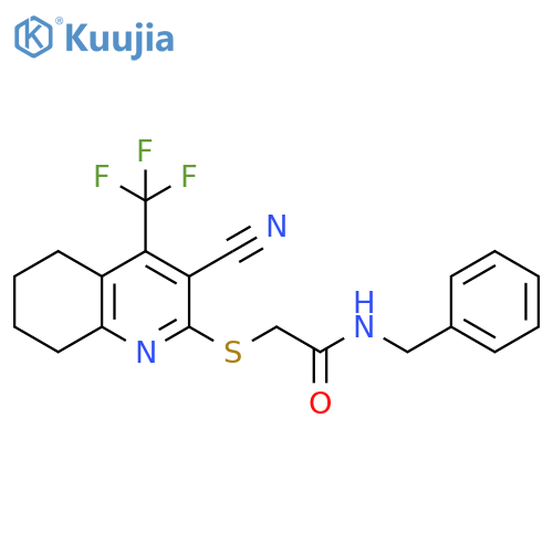 N-benzyl-2-{3-cyano-4-(trifluoromethyl)-5,6,7,8-tetrahydroquinolin-2-ylsulfanyl}acetamide structure