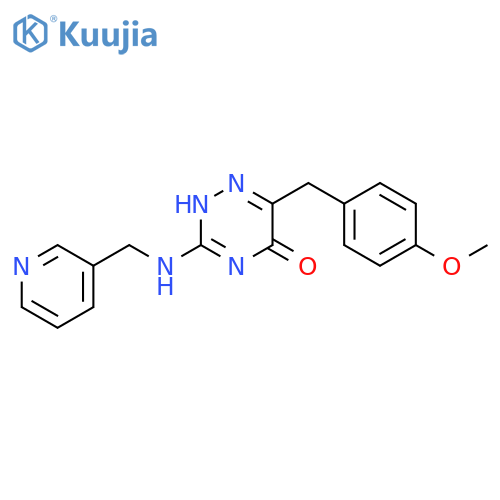 6-(4-methoxyphenyl)methyl-3-{(pyridin-3-yl)methylamino}-4,5-dihydro-1,2,4-triazin-5-one structure