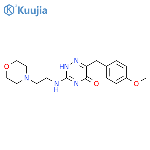 6-(4-methoxyphenyl)methyl-3-{2-(morpholin-4-yl)ethylamino}-4,5-dihydro-1,2,4-triazin-5-one structure