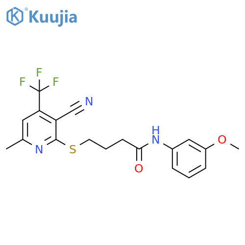 4-{3-cyano-6-methyl-4-(trifluoromethyl)pyridin-2-ylsulfanyl}-N-(3-methoxyphenyl)butanamide structure