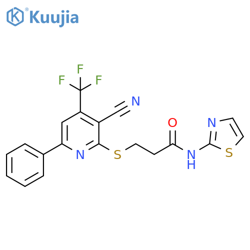 3-{3-cyano-6-phenyl-4-(trifluoromethyl)pyridin-2-ylsulfanyl}-N-(1,3-thiazol-2-yl)propanamide structure