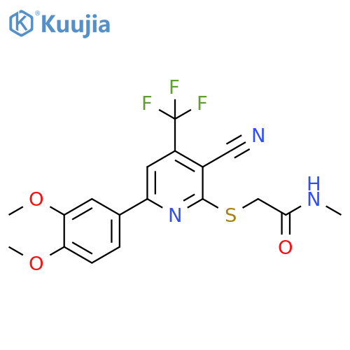 2-{3-cyano-6-(3,4-dimethoxyphenyl)-4-(trifluoromethyl)pyridin-2-ylsulfanyl}-N-methylacetamide structure