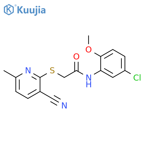 N-(5-chloro-2-methoxyphenyl)-2-(3-cyano-6-methylpyridin-2-yl)sulfanylacetamide structure