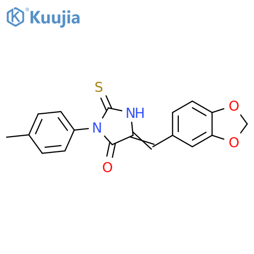 5-(1,3-dioxaindan-5-yl)methylidene-3-(4-methylphenyl)-2-sulfanylideneimidazolidin-4-one structure