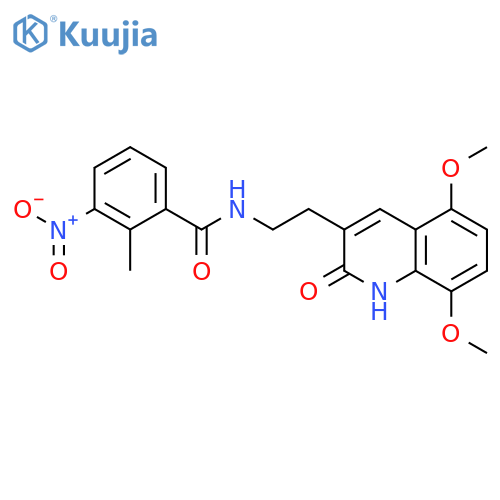 N-2-(5,8-dimethoxy-2-oxo-1,2-dihydroquinolin-3-yl)ethyl-2-methyl-3-nitrobenzamide structure