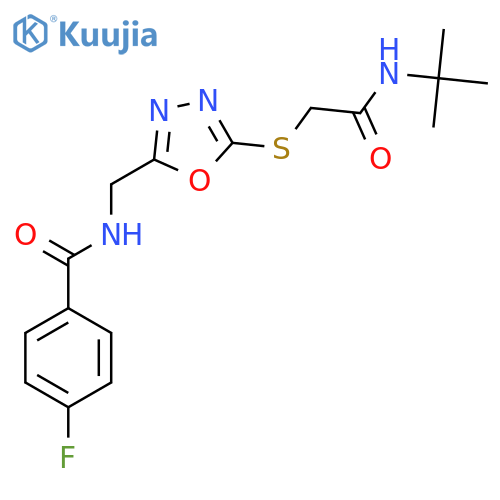 N-(5-{(tert-butylcarbamoyl)methylsulfanyl}-1,3,4-oxadiazol-2-yl)methyl-4-fluorobenzamide structure