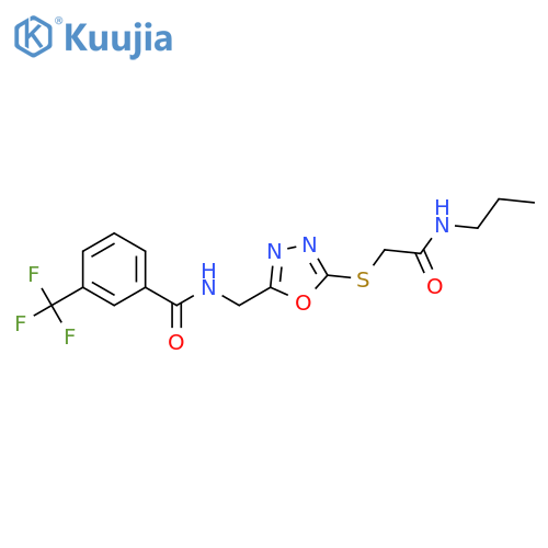 N-(5-{(propylcarbamoyl)methylsulfanyl}-1,3,4-oxadiazol-2-yl)methyl-3-(trifluoromethyl)benzamide structure