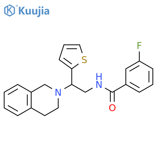 3-fluoro-N-2-(1,2,3,4-tetrahydroisoquinolin-2-yl)-2-(thiophen-2-yl)ethylbenzamide structure