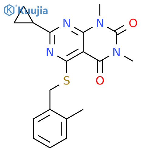 7-cyclopropyl-1,3-dimethyl-5-{(2-methylphenyl)methylsulfanyl}-1H,2H,3H,4H-1,3diazino4,5-dpyrimidine-2,4-dione structure