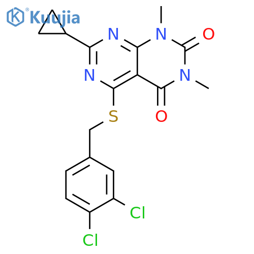 7-cyclopropyl-5-{(3,4-dichlorophenyl)methylsulfanyl}-1,3-dimethyl-1H,2H,3H,4H-1,3diazino4,5-dpyrimidine-2,4-dione structure