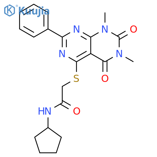 N-cyclopentyl-2-({6,8-dimethyl-5,7-dioxo-2-phenyl-5H,6H,7H,8H-1,3diazino4,5-dpyrimidin-4-yl}sulfanyl)acetamide structure