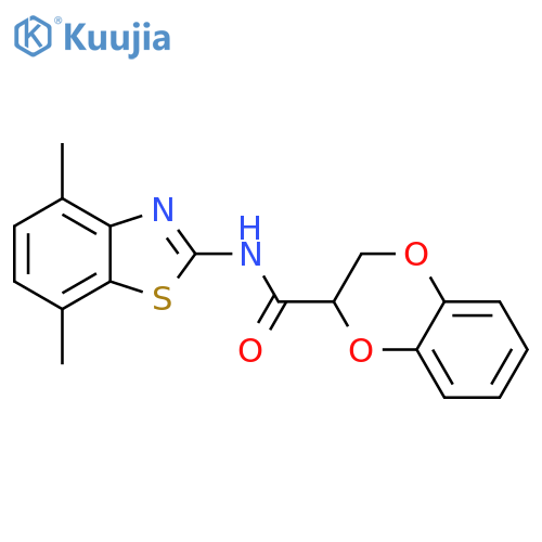 N-(4,7-dimethyl-1,3-benzothiazol-2-yl)-2,3-dihydro-1,4-benzodioxine-2-carboxamide structure