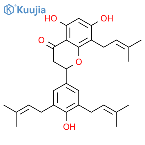 (2S)-5,7,4'-trihydroxy-8,3',5'-triprenylflavanone structure