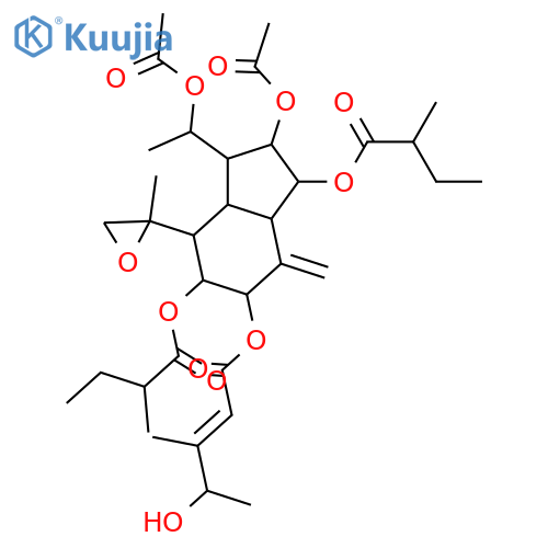 11,12-Epoxy-10(14)-oplopene-2,3,4,8,9-pentol; (1α,2β,3β,4ξ,5αH,6β,7αH,8α,9α,11ξ)-form, 9-O-(4-Hydroxy-3-methyl-2E-pentenoyl), 2,8-bis-O-(2-methylbutanoyl), 3,4-di-Ac structure