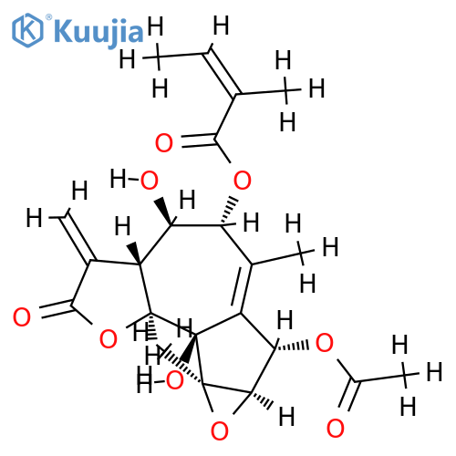 (Z)-2-Methyl-2-butenoic acid (3aR)-7α-(acetyloxy)-2,3,3aβ,4,5,7,7aα,8a,8b,8cα-decahydro-4β,8bβ-dihydroxy-6,8aα-dimethyl-3-methylene-2-oxooxireno[2,3]azuleno[4,5-b]furan-5α-yl ester structure