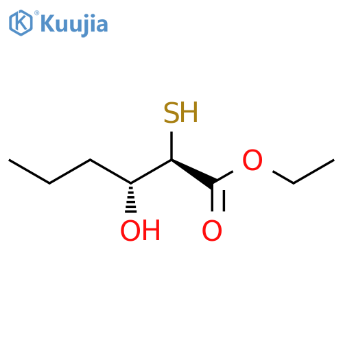 HEXANOIC ACID, 3-HYDROXY-2-MERCAPTO-, ETHYL ESTER, (R*,R*)- structure