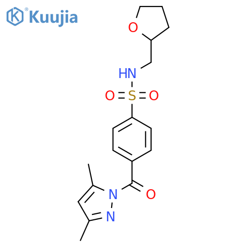 4-(3,5-dimethyl-1H-pyrazole-1-carbonyl)-N-(oxolan-2-yl)methylbenzene-1-sulfonamide structure