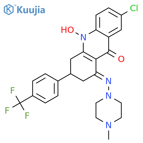 7-chloro-10-hydroxy-1-[(4-methylpiperazin-1-yl)imino]-3-[4-(trifluoromethyl)phenyl]-1,3,4,10-tetrahydroacridin-9(2H)-one structure