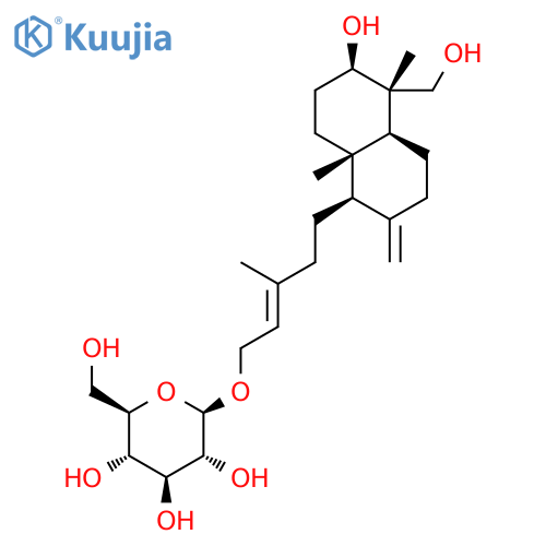 [(E)-5-[[(1R,4aβ)-Decahydro-6α-hydroxy-5β-(hydroxymethyl)-5,8aα-dimethyl-2-methylenenaphthalen]-1α-yl]-3-methyl-2-pentenyl]β-D-glucopyranoside structure
