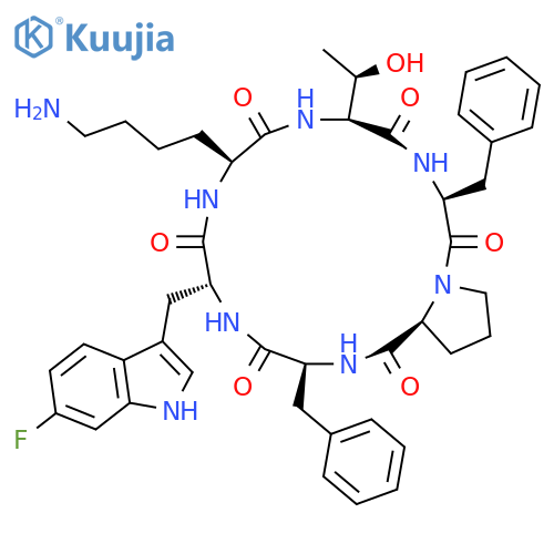CYCLO(L-LYSYL-L-THREONYL-L-PHENYLALANYL-L-PROLYL-L-PHENYLALANYL-6-FLUORO-D-TRYPTOPHYL) structure