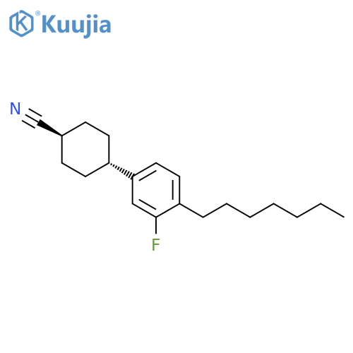 CYCLOHEXANECARBONITRILE, 4-(3-FLUORO-4-HEPTYLPHENYL)-, TRANS- structure