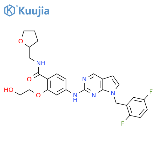 Benzamide,4-[[7-[(2,5-difluorophenyl)methyl]-7H-pyrrolo[2,3-d]pyrimidin-2-yl]amino]-2-(2-hydroxyethoxy)-N-[[(2R)-tetrahydro-2-furanyl]methyl]- structure