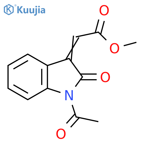 Acetic acid, 2-(1-acetyl-1,2-dihydro-2-oxo-3H-indol-3-ylidene)-, methyl ester structure