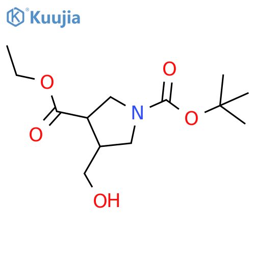 1,3-Pyrrolidinedicarboxylic acid, 4-(hydroxymethyl)-,1-(1,1-dimethylethyl) 3-ethyl ester, (3R,4R)-rel- structure