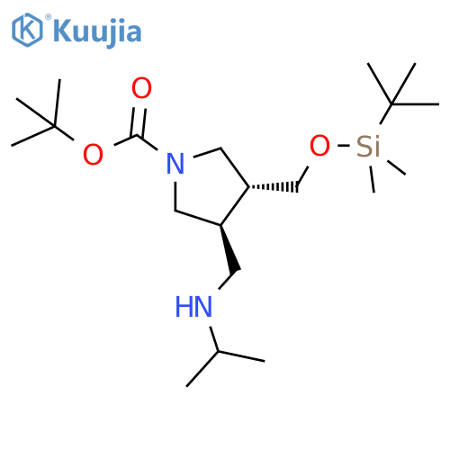 1-Pyrrolidinecarboxylic acid,3-[[[(1,1-dimethylethyl)dimethylsilyl]oxy]methyl]-4-[[(1-methylethyl)amino]methyl]-, 1,1-dimethylethyl ester, (3R,4S)-rel- structure