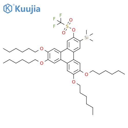 Methanesulfonic acid, 1,1,1-trifluoro-, 6,7,10,11-tetrakis(hexyloxy)-3-(trimethylsilyl)-2-triphenylenyl ester structure