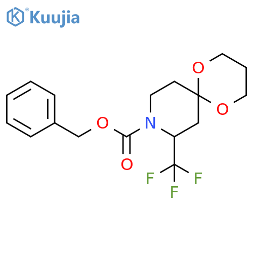 1,5-Dioxa-9-azaspiro[5.5]undecane-9-carboxylic acid, 8-(trifluoromethyl)-, phenylmethyl ester structure