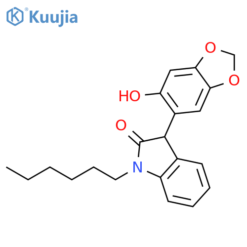 2H-Indol-2-one, 1-hexyl-1,3-dihydro-3-(6-hydroxy-1,3-benzodioxol-5-yl)- structure