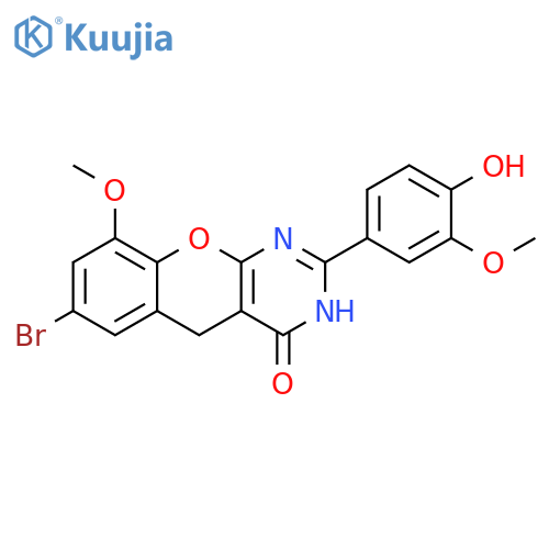 7-bromo-2-(4-hydroxy-3-methoxyphenyl)-9-methoxy-3H,4H,5H-chromeno2,3-dpyrimidin-4-one structure