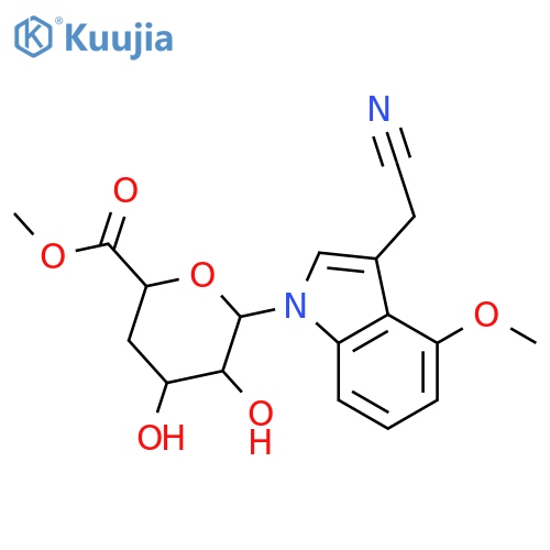 3-(cyanomethyl)-1-(4-deoxy-6-methyl-alpha-D-lyxo-hexopyranosyluronosyl)-4-methoxy-1H-indole structure