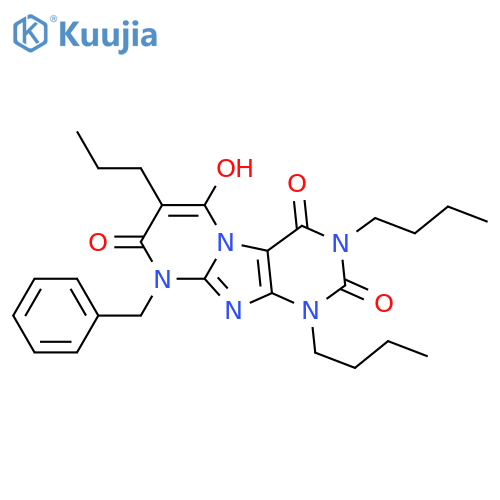 Pyrimido[2,1-f]purine-2,4,8(1H,3H,9H)-trione,  1,3-dibutyl-6-hydroxy-9-(phenylmethyl)-7-propyl- structure