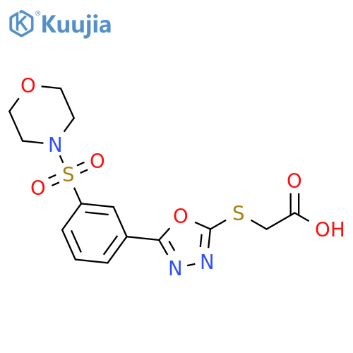 2-({5-3-(morpholine-4-sulfonyl)phenyl-1,3,4-oxadiazol-2-yl}sulfanyl)acetic acid structure