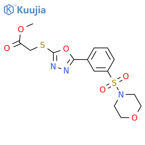 methyl 2-({5-3-(morpholine-4-sulfonyl)phenyl-1,3,4-oxadiazol-2-yl}sulfanyl)acetate structure