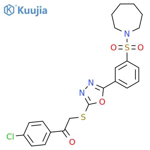 2-({5-3-(azepane-1-sulfonyl)phenyl-1,3,4-oxadiazol-2-yl}sulfanyl)-1-(4-chlorophenyl)ethan-1-one structure