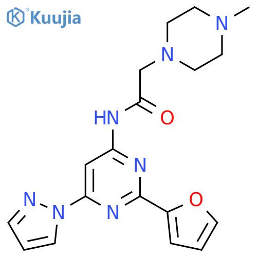 N-(2-(furan-2-yl)-6-(1H-pyrazol-1-yl)pyrimidin-4-yl)-2-(4-methylpiperazin-1-yl)acetamide structure