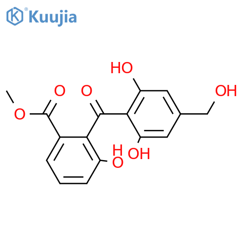 2',4,6,6'-Tetrahydroxy-4'-methylbenzophenone-2-carboxylic acid; 4-Deoxy, 1''-hydroxy, Me ester structure