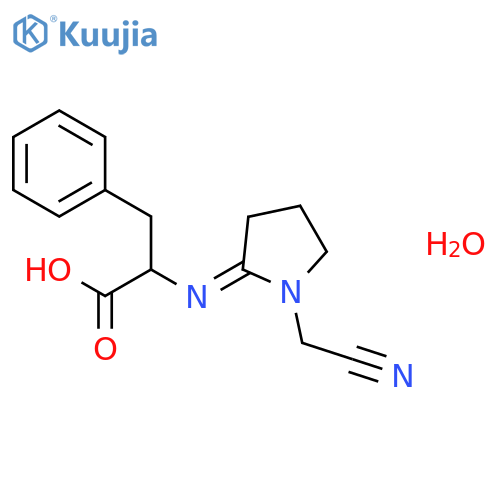 (E)-N-[1-(cyanomethyl)pyrrolidin-2-ylidene]phenylalanine hydrate structure