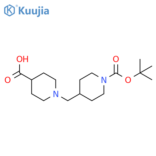 1-((1-(tert-Butoxycarbonyl)piperidin-4-yl)methyl)piperidine-4-carboxylic acid structure
