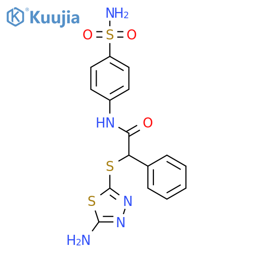 <br>2-[(5-amino-1,3,4-thiadiazol-2-yl)sulfanyl]-2-phenyl-N-(4-sulfamoylphenyl)a cetamide structure