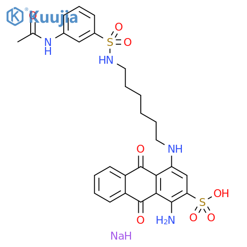 2-Anthracenesulfonic acid, 4-[[6-[[[3-(acetylamino)phenyl]sulfonyl]amino]hexyl]amino]-1-amino-9,10-dihydro-9,10-dioxo-, sodium salt (1:1) structure