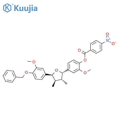 Phenol, 2-methoxy-4-[(2S,3R,4R,5S)-tetrahydro-5-[3-methoxy-4-(phenylmethoxy)phenyl]-3,4-dimethyl-2-furanyl]-, 1-(4-nitrobenzoate) structure