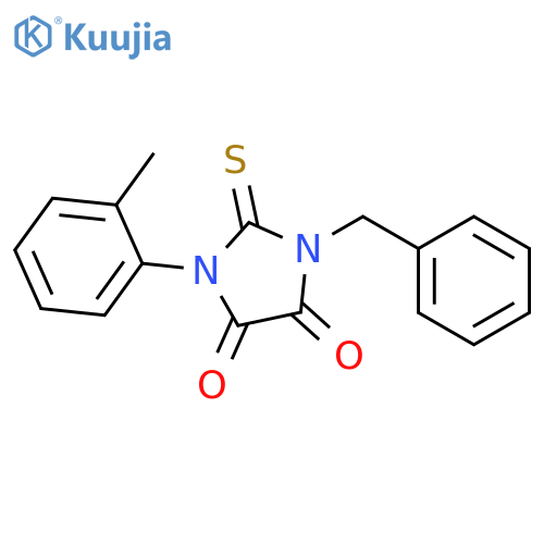 4,5-Imidazolidinedione, 1-(2-methylphenyl)-3-(phenylmethyl)-2-thioxo- structure