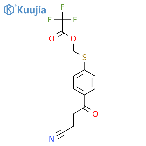 Acetic acid, trifluoro-, [[4-(3-cyano-1-oxopropyl)phenyl]thio]methyl ester structure