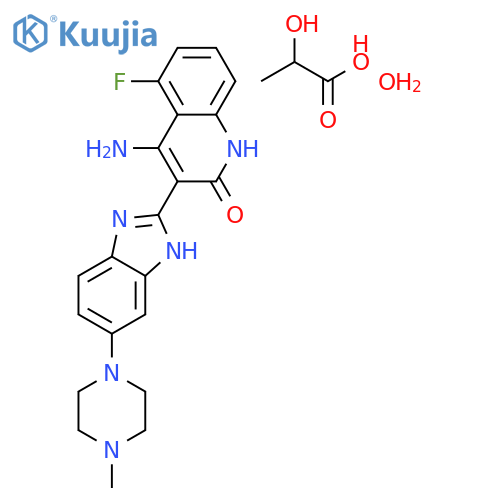 4-Amino-5-fluoro-3-(6-(4-methylpiperazin-1-yl)-1H-benzodimidazol-2-yl)quinolin-2(1H)-one 2-hydroxypropanoate hydrate structure