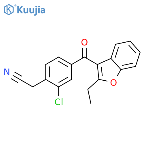 Benzeneacetonitrile, 2-chloro-4-[(2-ethyl-3-benzofuranyl)carbonyl]- structure
