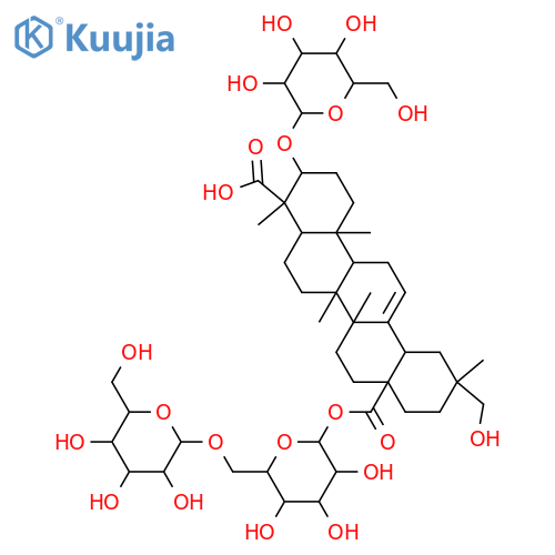 Olean-12-ene-23,28-dioic acid, 3-(β-D-glucopyranosyloxy)-29-hydroxy-, 28-(6-O-β-D-glucopyranosyl-β-D-glucopyranosyl) ester, (3β,4α,20α)- (9CI) structure